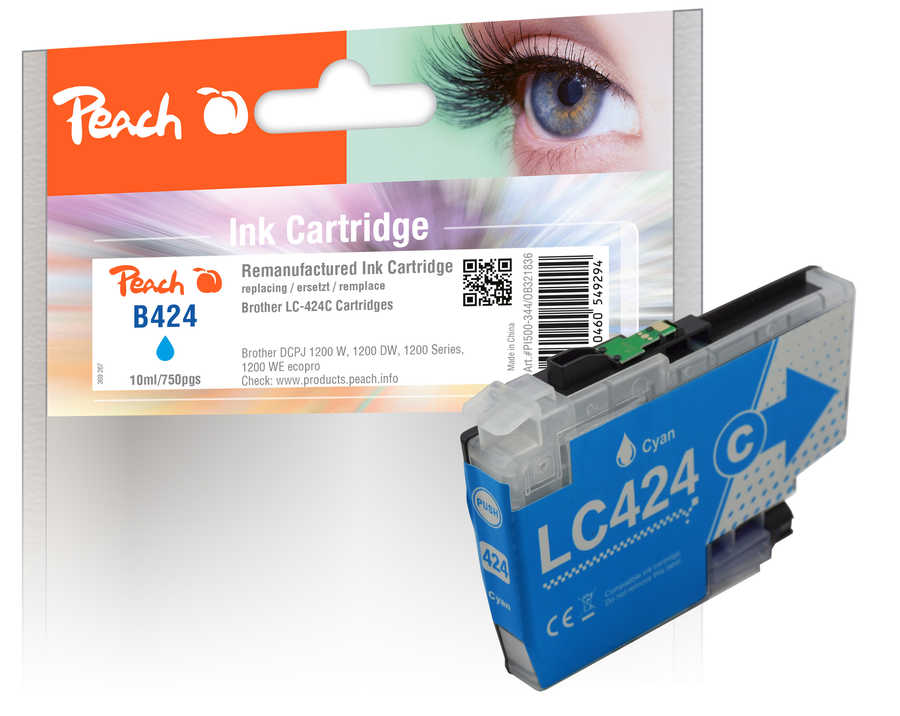 Image of Peach B424 C Druckerpatrone cy ersetzt Brother LC-424C für z.B. Brother DCPJ 1200 W, Brother DCPJ 1200 DW, Brother DCPJ 1200 WE ecopro