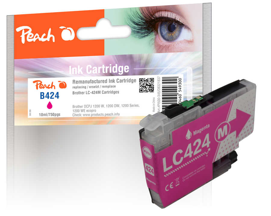 Image of Peach B424 M Druckerpatrone ma ersetzt Brother LC-424M für z.B. Brother DCPJ 1200 W, Brother DCPJ 1200 DW, Brother DCPJ 1200 WE ecopro
