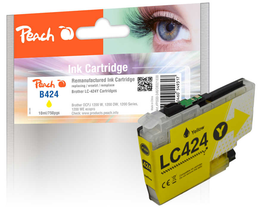 Image of Peach B424 Y Druckerpatrone ye ersetzt Brother LC-424Y für z.B. Brother DCPJ 1200 W, Brother DCPJ 1200 DW, Brother DCPJ 1200 WE ecopro