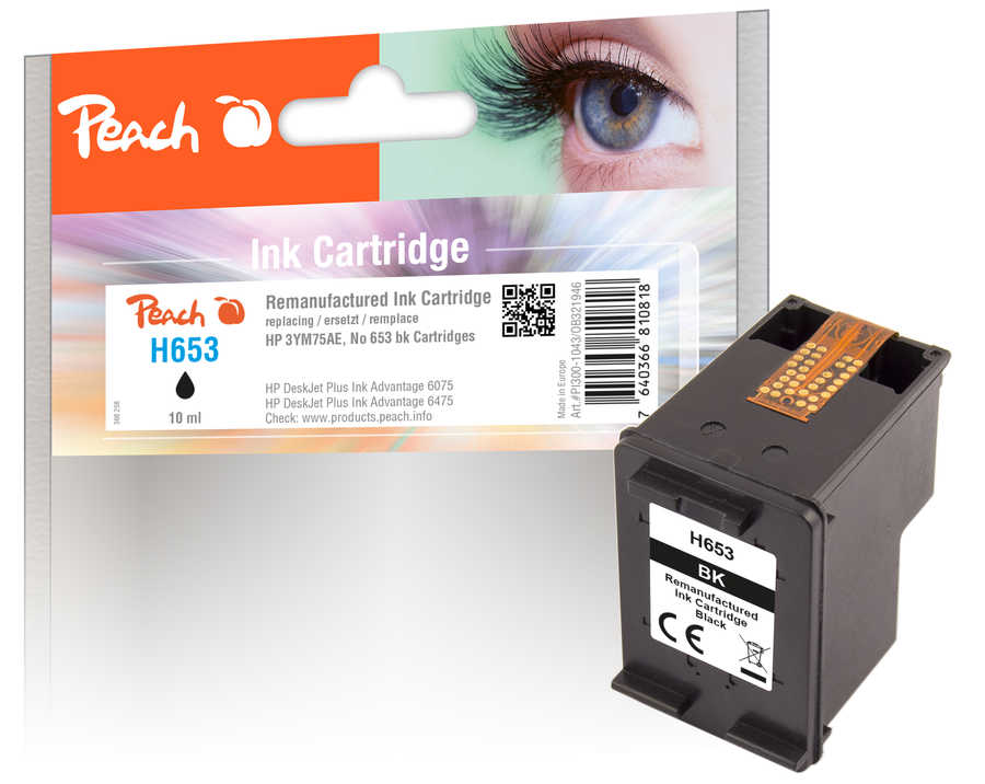 Image of Peach HP 653 bk Druckkopf bk ersetzt HP No. 653 bk, 3YM75AE für z.B. HP DeskJet Plus Ink Advantage 6475, HP DeskJet Plus Ink Advantage 6075