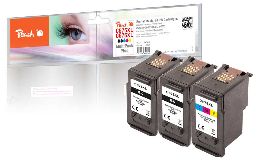 Peach C575 XL 3 Druckköpfe XL (2*bk, col) ersetzt Canon PG-575XL, CL-576XL für z.B. Canon Pixma TR 4750 i, Canon Pixma TR 4751 i, Canon Pixma TS 3500
