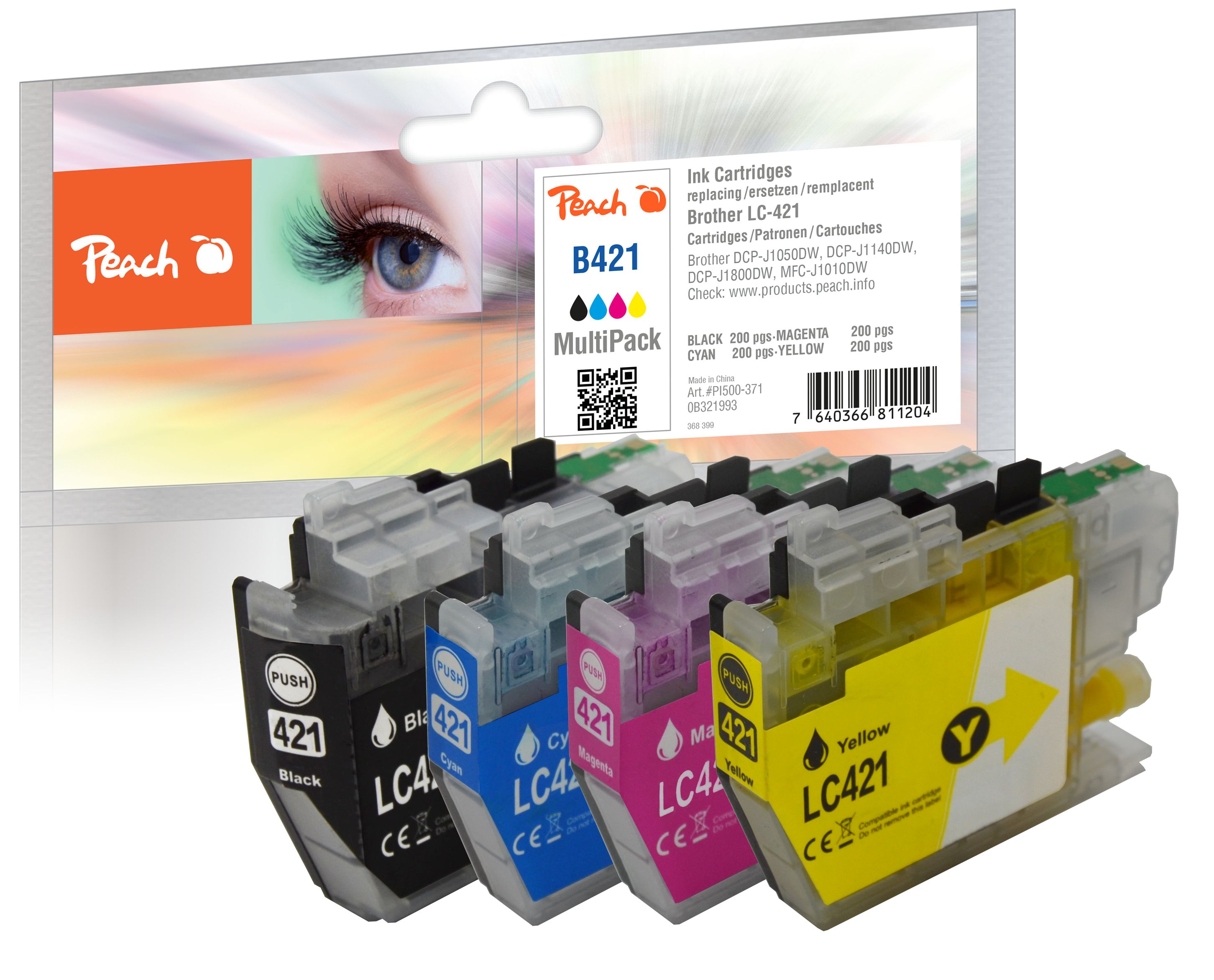 Peach Spar Pack Tintenpatronen kompatibel zu Brother LC-421, LC-421VALP