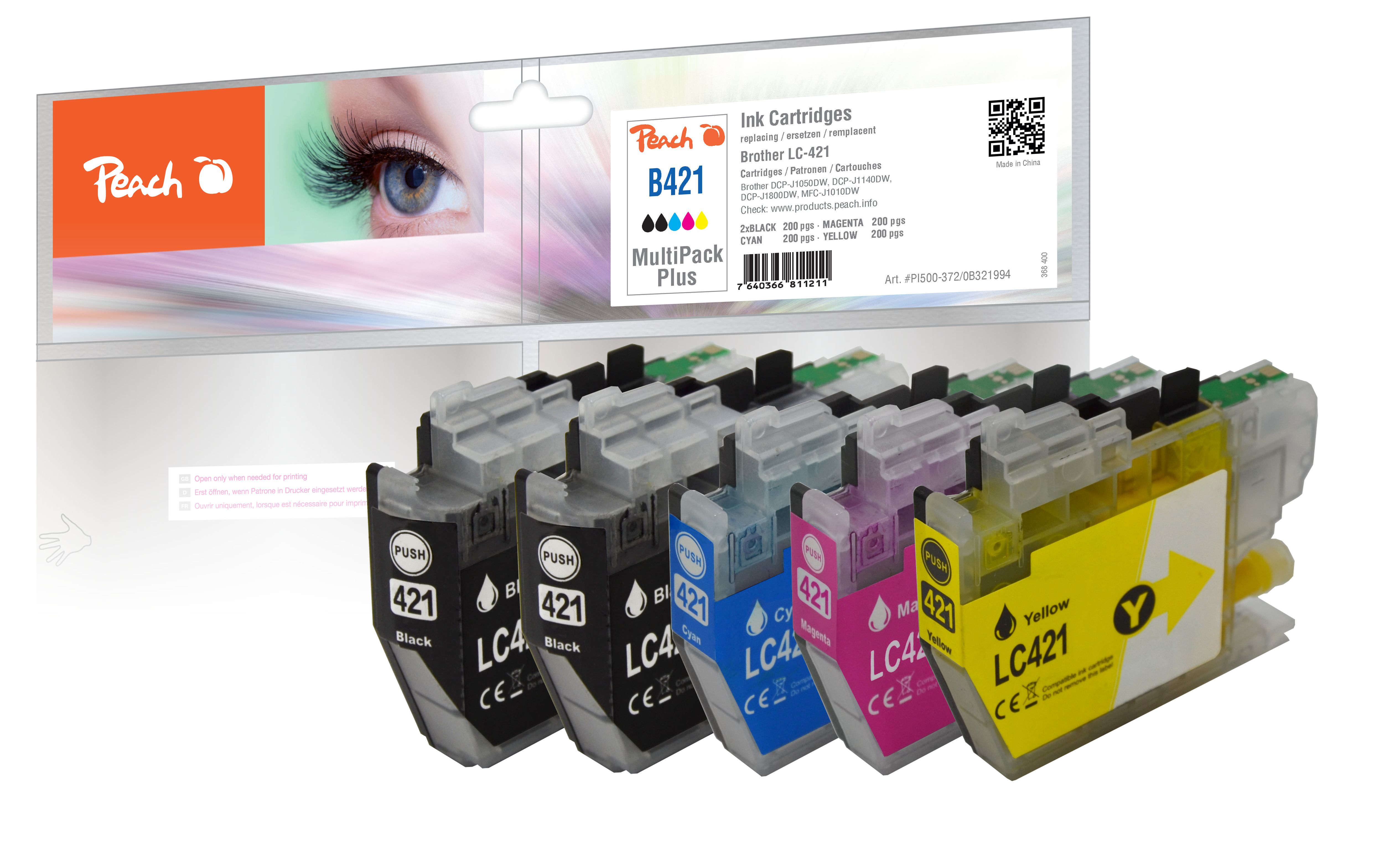 Peach Spar Plus Pack Tintenpatronen kompatibel zu Brother LC-421