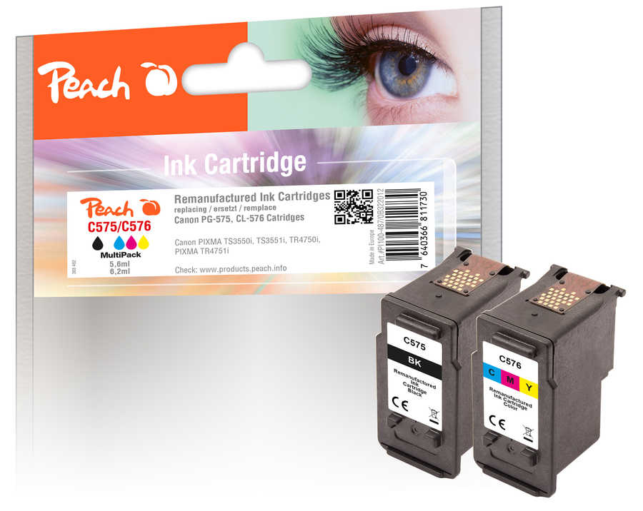 Peach C575 2 Druckerpatronen (bk, col) ersetzt Canon PG-575, CL-576 für z.B. Canon Pixma TR 4750 i, Canon Pixma TR 4751 i, Canon Pixma TS 3550 i
