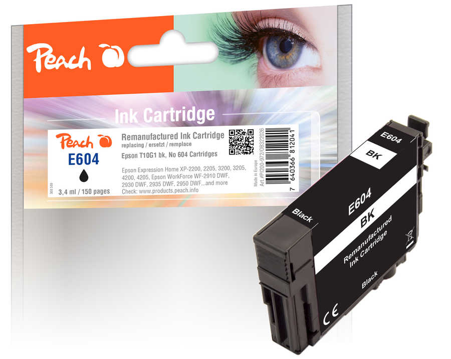 Image of Peach E604 Druckerpatrone bk ersetzt Epson No. 604, T10G140 für z.B. Epson Expression Home XP -2200, Epson Expression Home XP -2205