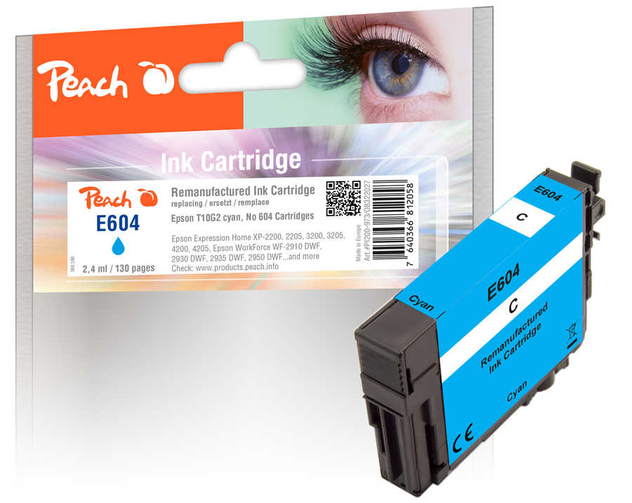 Image of Peach E604 Druckerpatrone cy ersetzt Epson No. 604, T10G240 für z.B. Epson Expression Home XP -2200, Epson Expression Home XP -2205