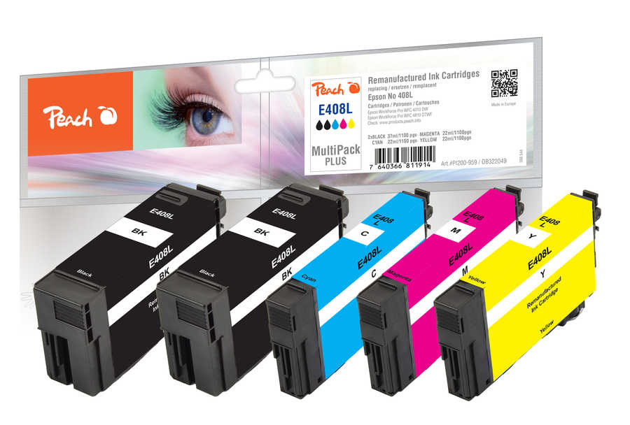 Peach E408 L 5 Druckerpatronen XL (2*bk, c/m/y) ersetzt Epson No. 408L für z.B. Epson WorkForce Pro WFC 4310 DW, Epson WorkForce Pro WFC 4810 DTWF