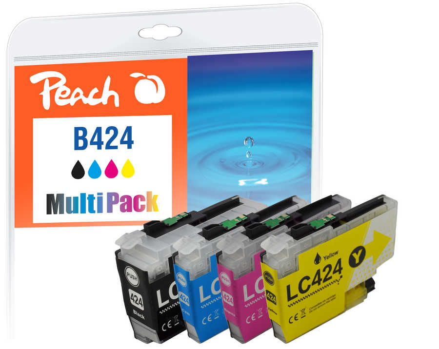 Peach B424 4 Druckerpatronen (bk, c/m/y) ersetzt Brother LC-424, LC-424VALP für z.B. Brother DCPJ 1200 W, Brother DCPJ 1200 DW