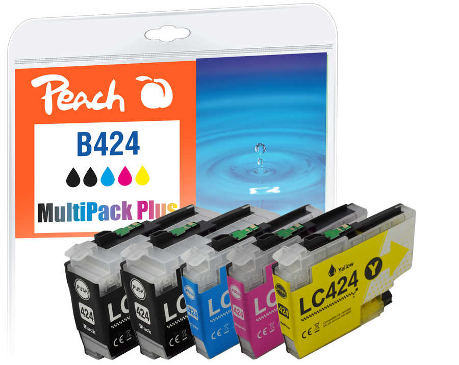 Peach B424 5 Druckerpatronen (2*bk, c/m/y) ersetzt Brother LC-424 für z.B. Brother DCPJ 1200 W, Brother DCPJ 1200 DW, Brother DCPJ 1200 WE ecopro