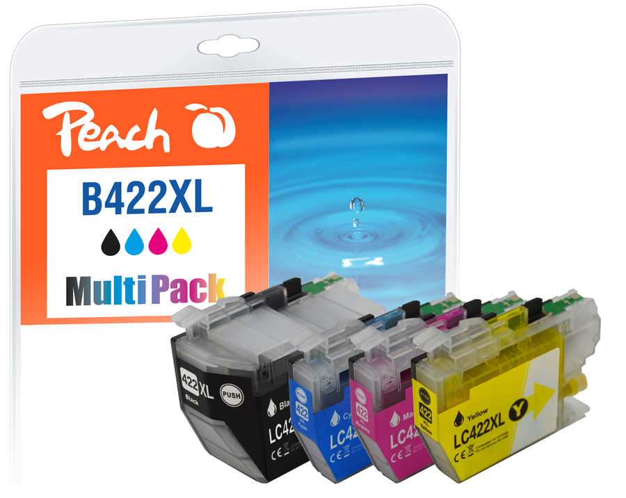 Peach B422 XL 4 Druckerpatronen XL (bk, c/m/y) ersetzt Brother LC-422XL für z.B. Brother MFCJ 5345 DW, Brother MFCJ 5340 DW, Brother MFCJ 5740 DW
