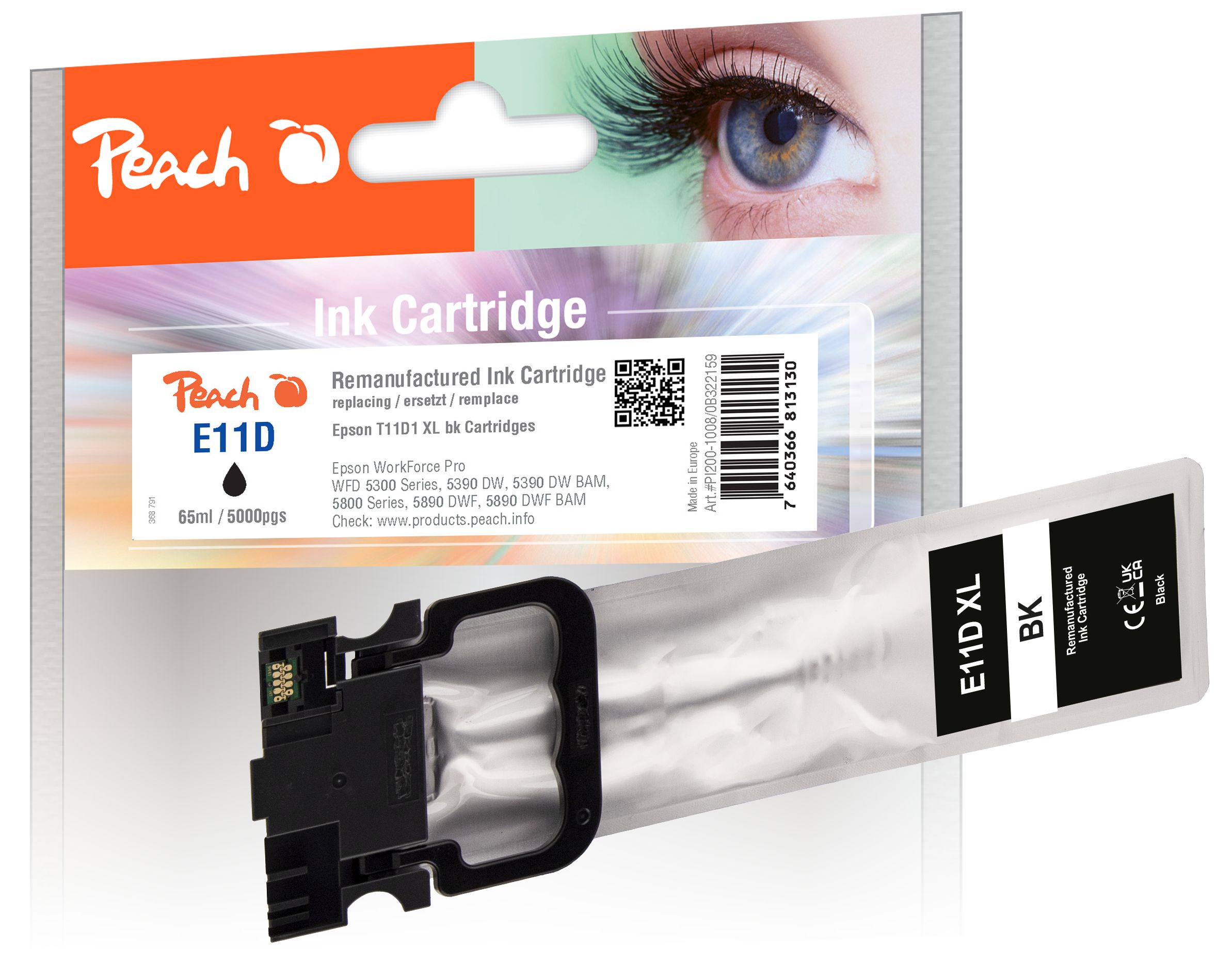 Image of Peach E11 Druckerpatrone XL bk ersetzt Epson T11D1, C13T11D140 für z.B. Epson WorkForce Pro WFC 5300, Epson WorkForce Pro WFC 5390 DW