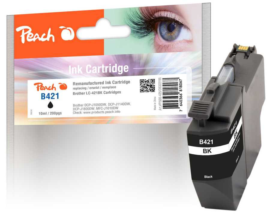 Image of Peach B421 BK Druckerpatrone bk ersetzt Brother LC-421BK für z.B. Brother DCPJ 1800 DW, Brother DCPJ 1050 DW, Brother DCPJ 1140 DW