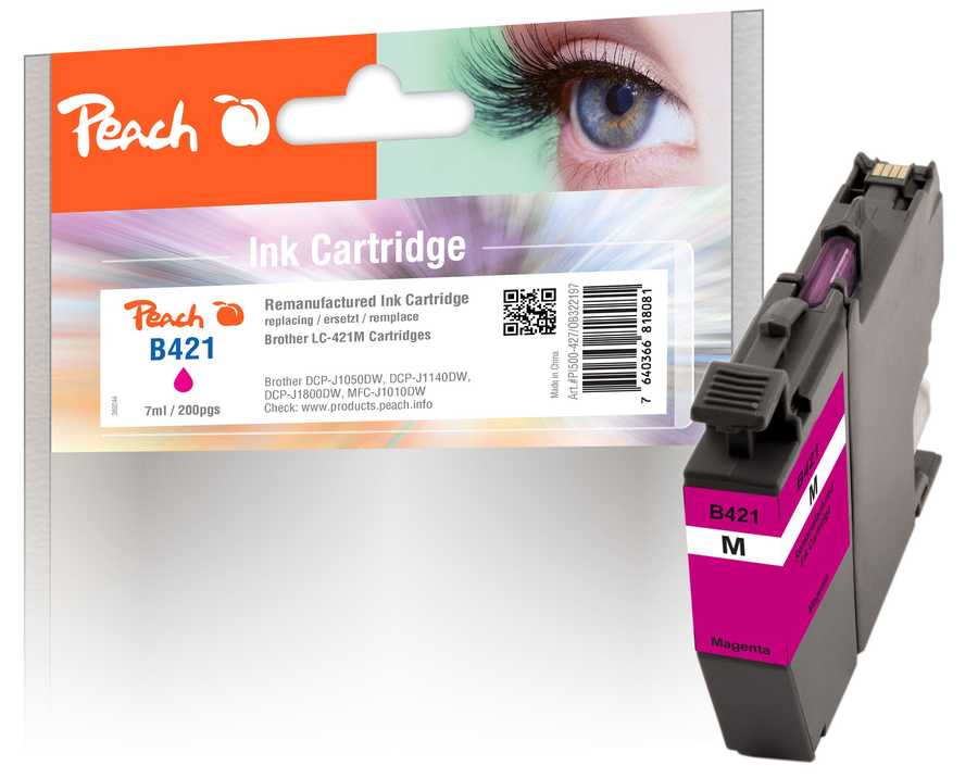 Image of Peach B421 M Druckerpatrone ma ersetzt Brother LC-421M für z.B. Brother DCPJ 1800 DW, Brother DCPJ 1050 DW, Brother DCPJ 1140 DW, Brother MFCJ 1010 DW