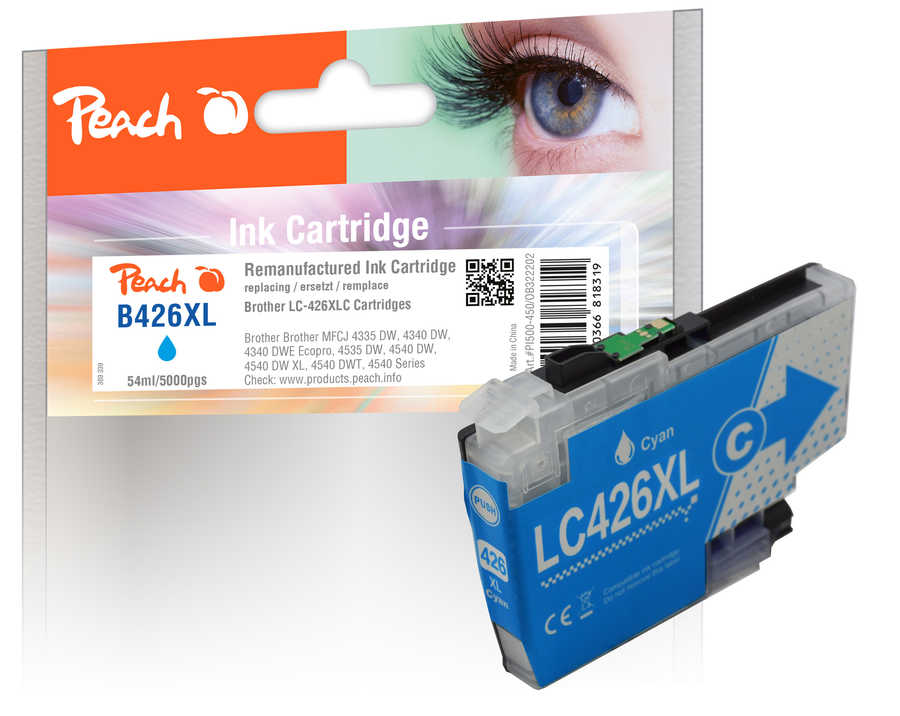 Image of Peach B426 XLC Druckerpatrone XL cy ersetzt Brother LC-426XLC für z.B. Brother MFCJ 4335 DW, Brother MFCJ 4340 DWE Ecopro, Brother MFCJ 4340 DW
