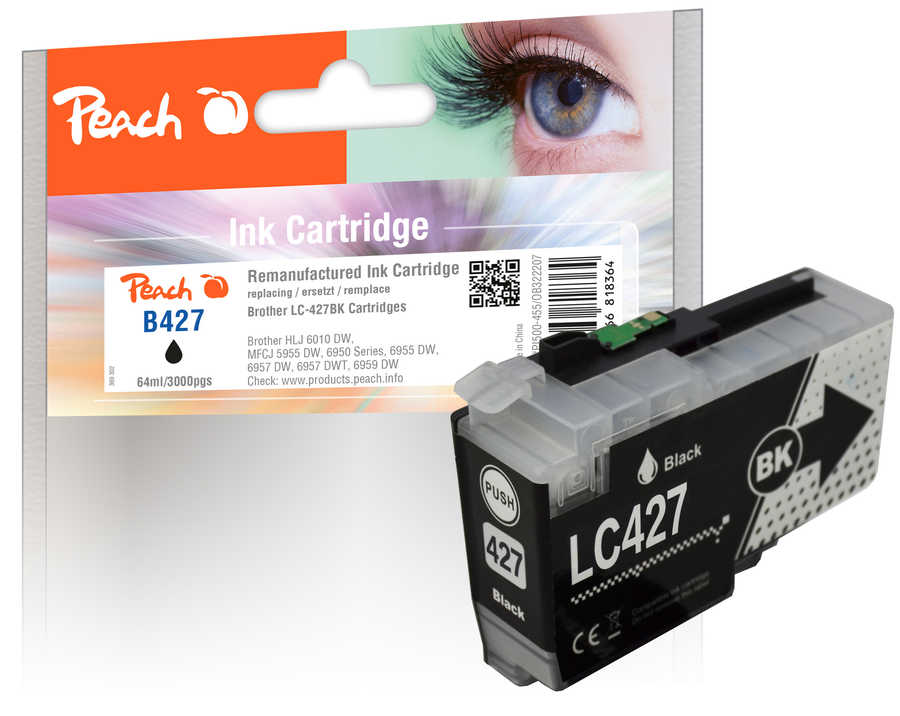 Image of Peach B427 BK Druckerpatrone bk ersetzt Brother LC-427BK für z.B. Brother HLJ 6010 DW, Brother MFCJ 5955 DW, Brother MFCJ 6950, Brother MFCJ 6955 DW