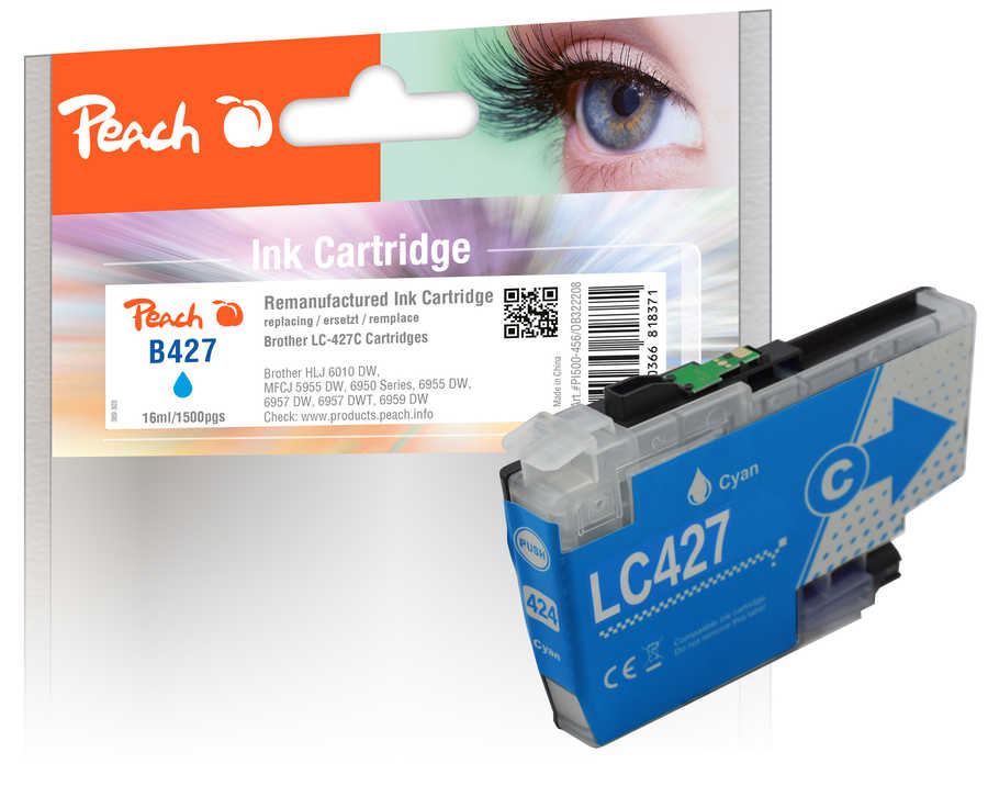Image of Peach B427 C Druckerpatrone cy ersetzt Brother LC-427C für z.B. Brother HLJ 6010 DW, Brother MFCJ 5955 DW, Brother MFCJ 6950, Brother MFCJ 6955 DW