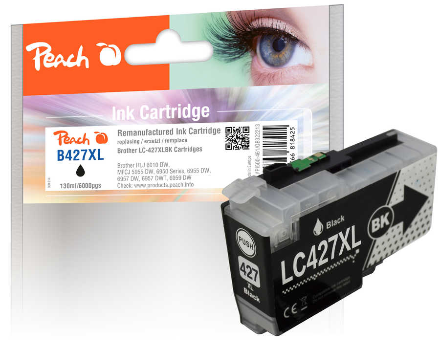 Image of Peach B427 XLBK Druckerpatrone XL bk ersetzt Brother LC-427XLBK für z.B. Brother HLJ 6010 DW, Brother MFCJ 5955 DW, Brother MFCJ 6950