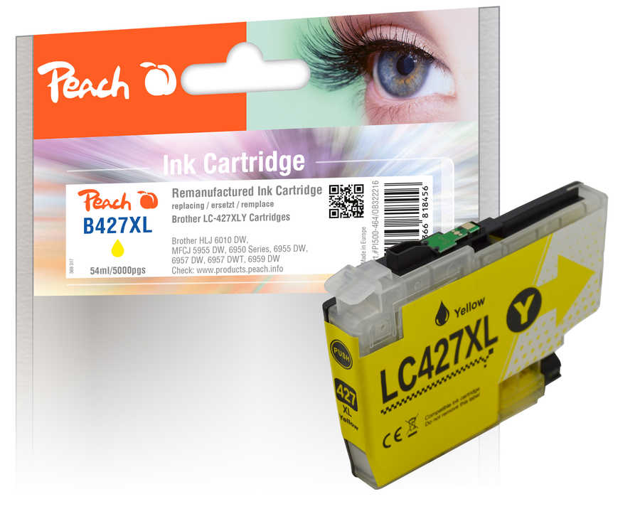 Image of Peach B427 XLY Druckerpatrone XL ye ersetzt Brother LC-427XLY für z.B. Brother HLJ 6010 DW, Brother MFCJ 5955 DW, Brother MFCJ 6950