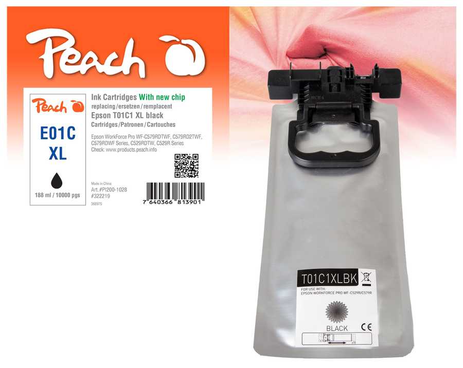 Image of Peach E1C1 Druckerpatrone XL bk ersetzt Epson T01C1, C13T01C100 für z.B. Epson WorkForce Pro WFC 529 R DTW, Epson WorkForce Pro WFC 570