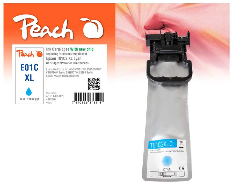 Image of Peach E1C2 Druckerpatrone XL cy ersetzt Epson T01C2, C13T01C200 für z.B. Epson WorkForce Pro WFC 529 R DTW, Epson WorkForce Pro WFC 570