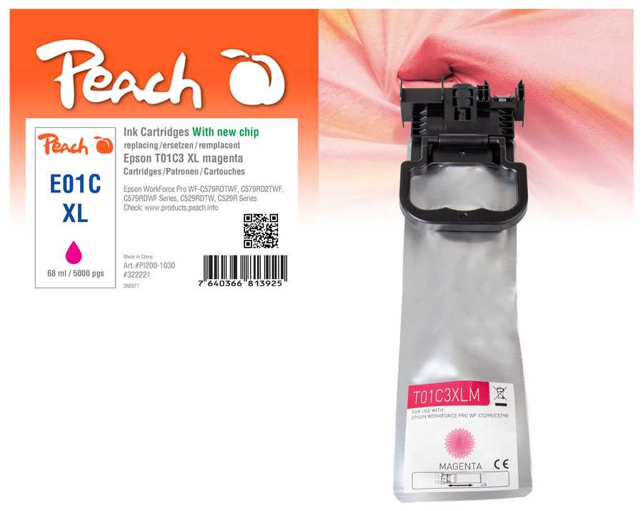 Image of Peach E1C3 Druckerpatrone XL ma ersetzt Epson T01C3, C13T01C300 für z.B. Epson WorkForce Pro WFC 529 R DTW, Epson WorkForce Pro WFC 570