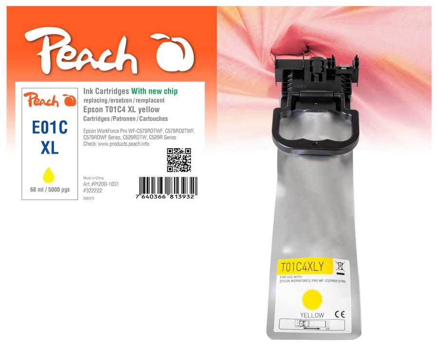 Image of Peach E1C4 Druckerpatrone XL ye ersetzt Epson T01C4, C13T01C400 für z.B. Epson WorkForce Pro WFC 529 R DTW, Epson WorkForce Pro WFC 570