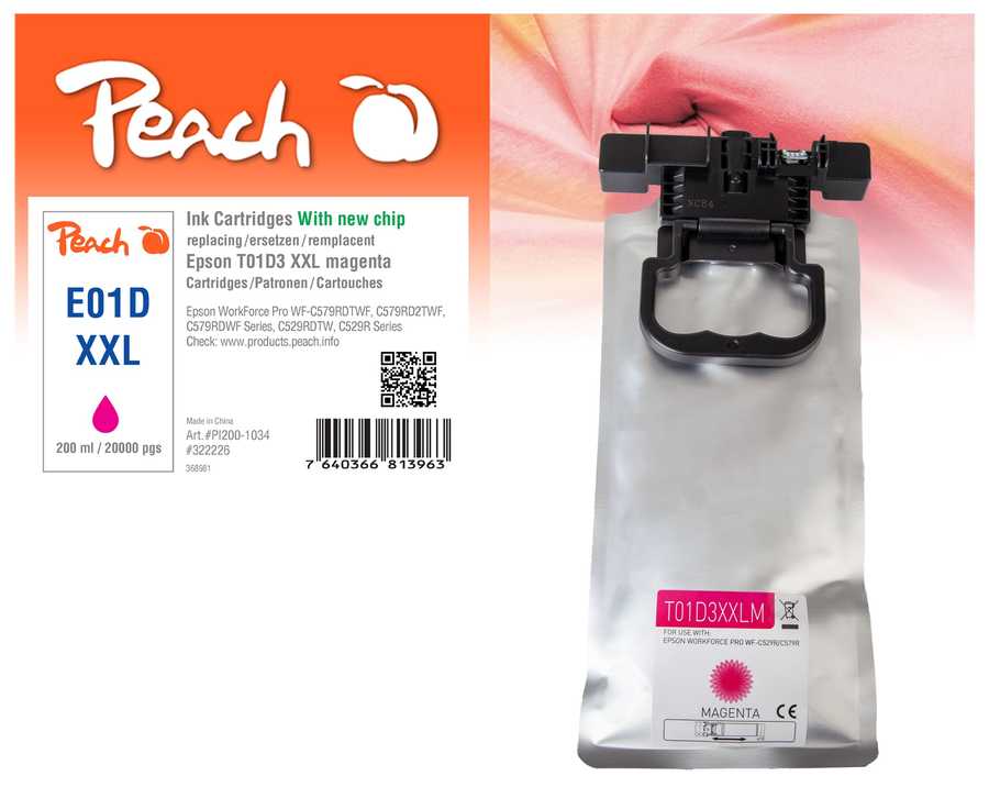 Image of Peach E1D3 Druckerpatrone XL ma ersetzt Epson T01D3, C13T01D300 für z.B. Epson WorkForce Pro WFC 529 R DTW, Epson WorkForce Pro WFC 570