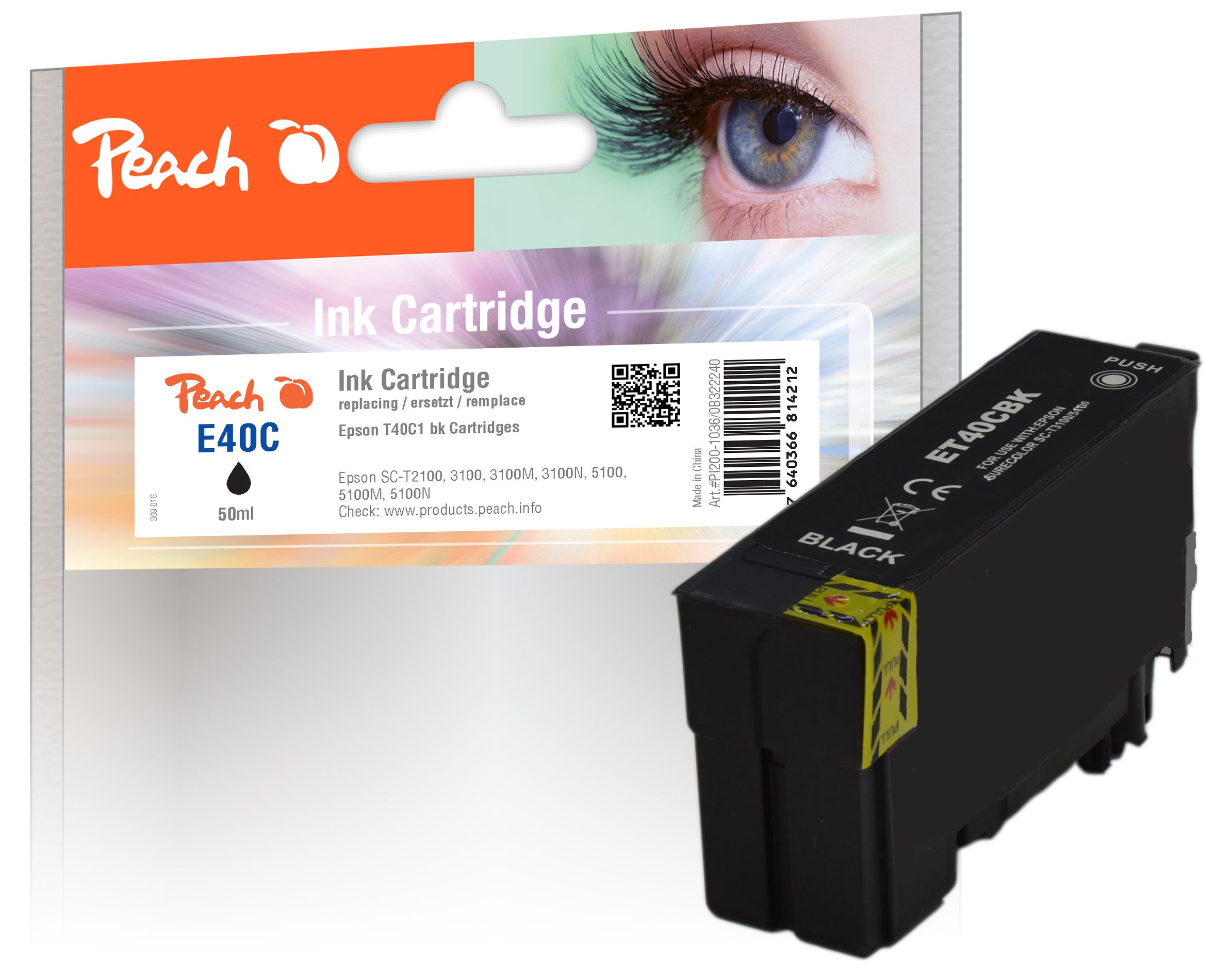 Peach E40 Druckerpatrone bk ersetzt Epson T40C1, C13T40C140 für z.B. Epson SureColor SCT 2100, Epson SureColor SCT 3100, Epson SureColor SCT 3100 M