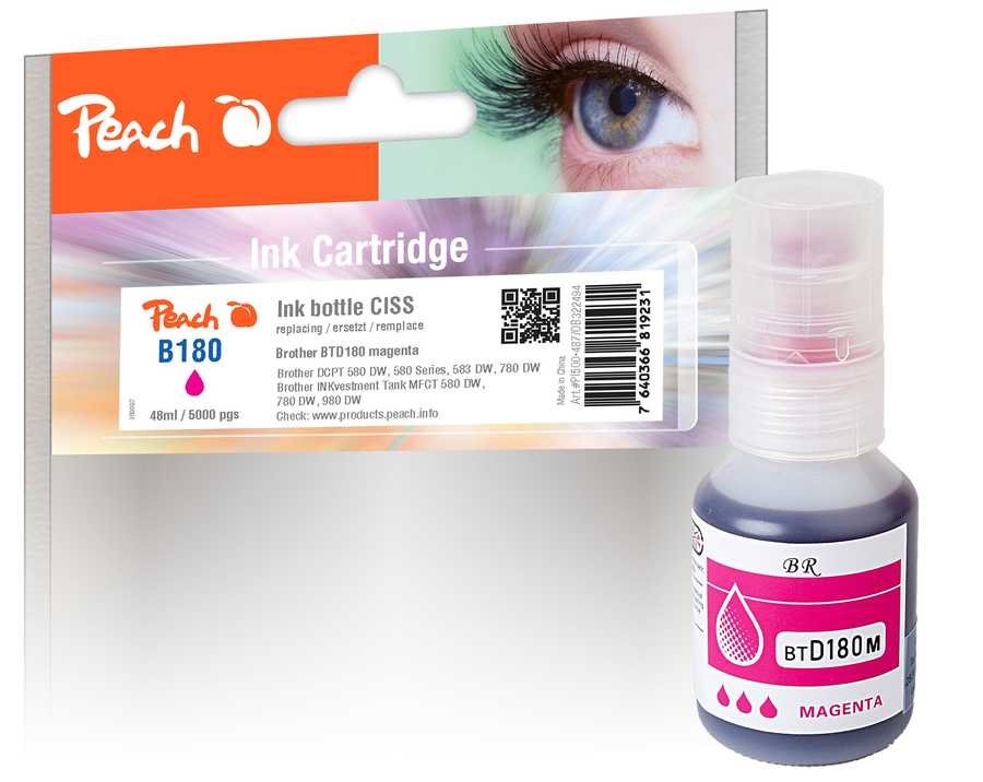 Image of Peach B180 Tintenbehälter ma ersetzt Brother BTD180M für z.B. Brother DCPT 580 DW, Brother DCPT 580, Brother DCPT 583 DW, Brother DCPT 780 DW