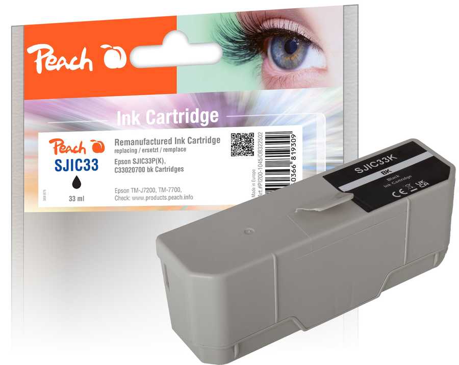 Image of Peach ESJIC33 Druckerpatrone bk ersetzt Epson SJIC33P, C33S020700 für z.B. Epson TMJ 7200, Epson TMJ 7700