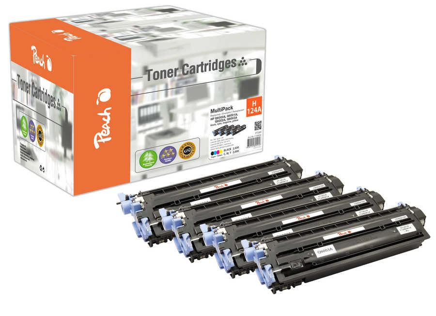 Peach HP 124 A 4 Toner (bk, c/m/y) ersetzt HP No. 124A, Q6000A, Q6001A, Q6002A, Q6003A für z.B. HP Color LaserJet 1600, 