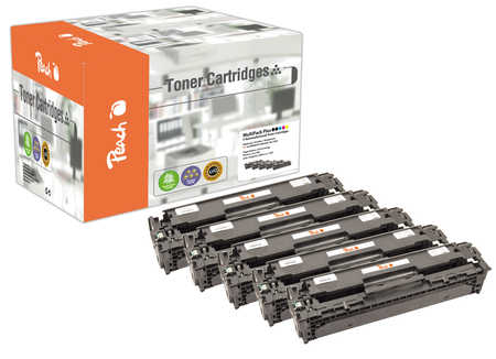 Peach HP 125 A 5 Toner (2*bk, c/m/y) ersetzt HP No. 125A, CB540A*2, CB541A, CB542A, CB543A für z.B. HP Color LaserJet CP