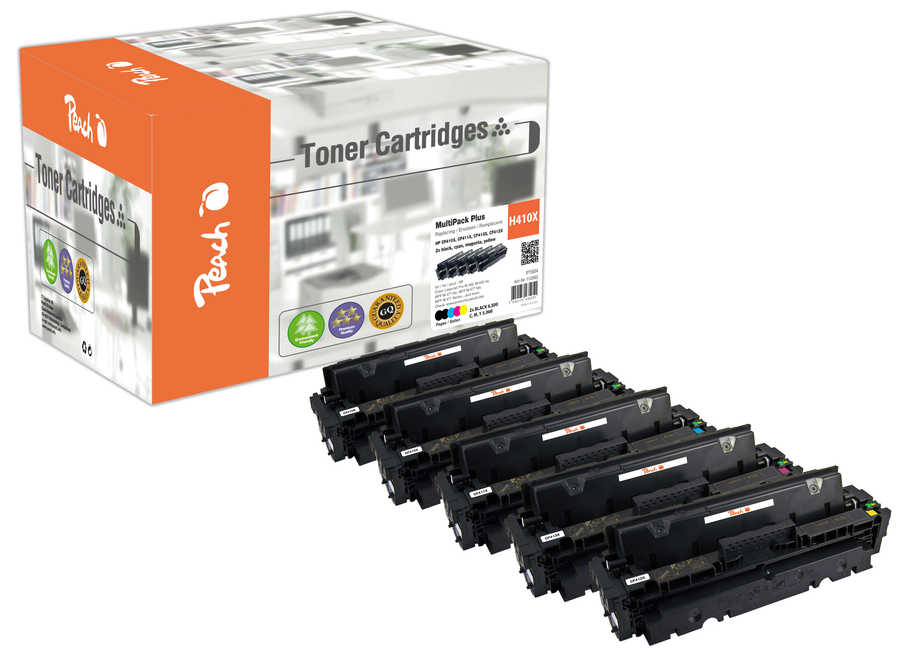 Peach HP 410 X 5 Toner XL (2*bk, c/m/y) ersetzt HP No. 410X, CF410X*2, CF411X, CF412X, CF413X für z.B. HP Color LaserJet