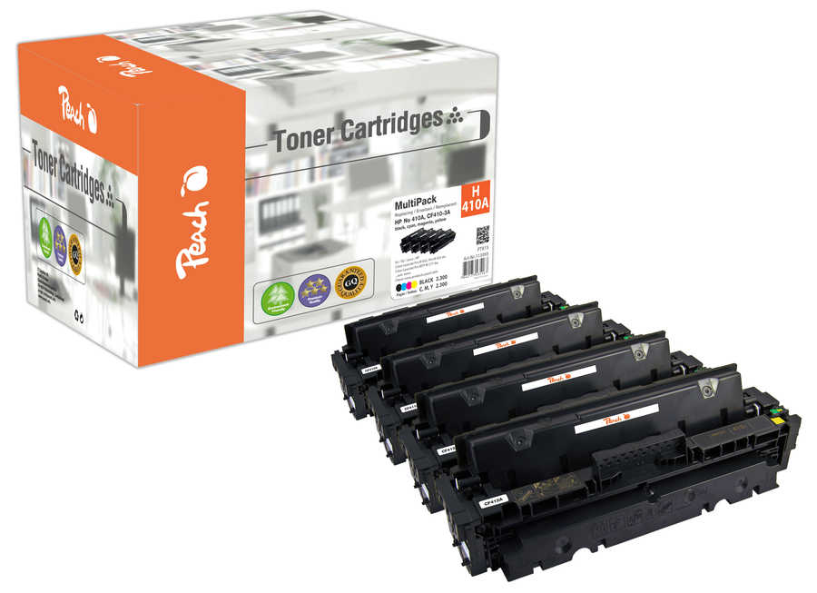 Peach HP 410 A 4 Toner (bk, c/m/y) ersetzt HP No. 410A, CF410A, CF411A, CF412A, CF413A für z.B. HP Color LaserJet Pro M 