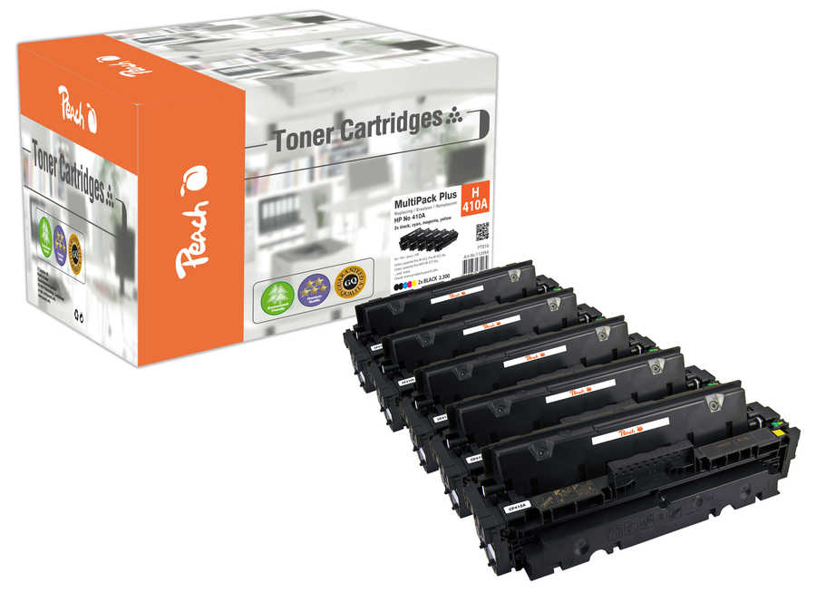 Peach HP 410 A 5 Toner (2*bk, c/m/y) ersetzt HP No. 410A, CF410A*2, CF411A, CF412A, CF413A für z.B. HP Color LaserJet Pr