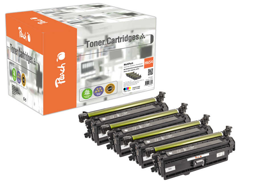 Peach HP 654 X 4 Toner (bk, c/m/y) ersetzt HP No. 654X, CF330X, CF331A, CF332A, CF333A für z.B. HP Color LaserJet Enterp