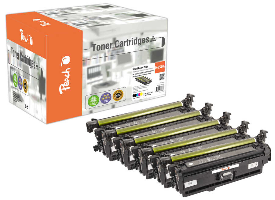 Peach HP 650 A 5 Toner (2*bk, c/m/y) ersetzt HP No. 650A, CE270A*2, CE271A, CE272A, CE273A für z.B. HP Color LaserJet Enterprise CP 5500
