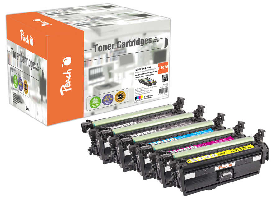 Peach HP 307 A 5 Toner (2*bk, c/m/y) ersetzt HP No. 307A, CE740A*2, CE741A, CE742A, CE743A für z.B. HP Color LaserJet CP