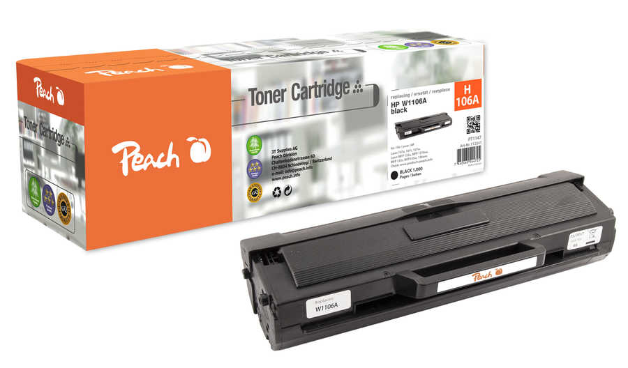 Peach HP 106 A Toner bk ersetzt HP No. 106A, W1106A für z.B. HP Laser 107 a, HP Laser 107 r, HP Laser 107, HP Laser 107 