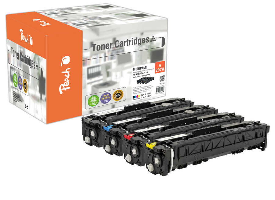 Peach HP 207 A 4 Toner (bk, c/m/y) ersetzt HP No. 207A, W2210A, W2211A, W2212A, W2213A für z.B. HP Color LaserJet Pro MF