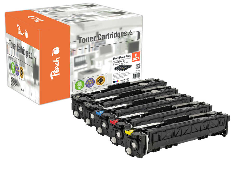 Peach HP 207 A 5 Toner (2xbk, c/m/y) ersetzt HP No. 207A, W2210A*2, W2211A, W2212A, W2213A für z.B. HP Color LaserJet Pr