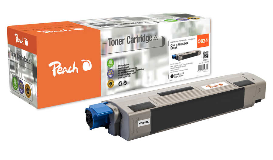 Image of Peach O4709 Toner bk ersetzt OKI 47095704 für z.B. OKI C 834 DN, OKI C 834, OKI C 824 dn, OKI C 824 n, OKI C 824, OKI C 834 dnw, OKI C 834 nw