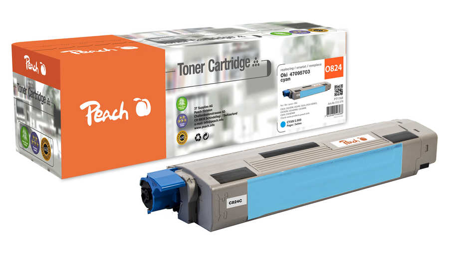 Image of Peach O4709 Toner cy ersetzt OKI 47095703 für z.B. OKI C 834 DN, OKI C 834, OKI C 824 dn, OKI C 824 n, OKI C 824, OKI C 834 dnw, OKI C 834 nw