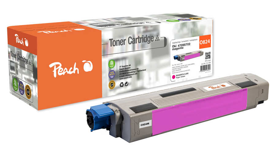 Image of Peach O4709 Toner ma ersetzt OKI 47095702 für z.B. OKI C 834 DN, OKI C 834, OKI C 824 dn, OKI C 824 n, OKI C 824, OKI C 834 dnw, OKI C 834 nw