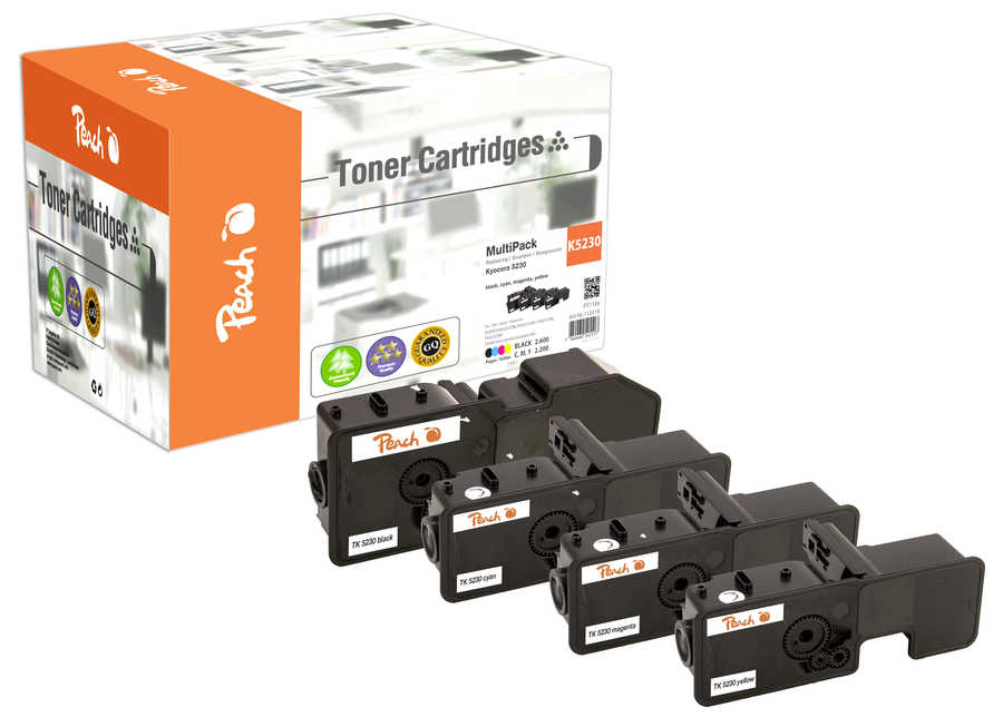 Peach K5230 Spar Pack Toner (bk, c/m/y) ersetzt Kyocera TK-5230 für z.B. Kyocera ECOSYS M 5521 cdn, Kyocera ECOSYS M 552