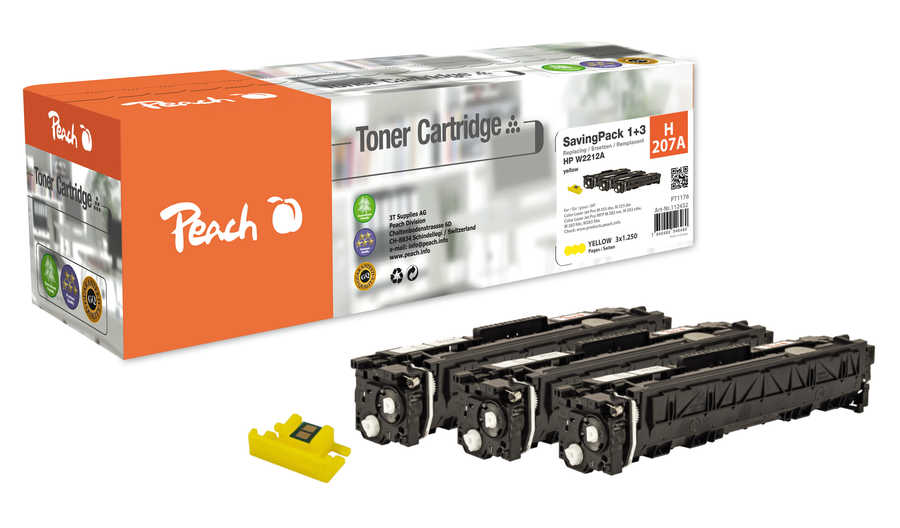 Image of Peach H207A Saving Pack 3*ye ersetzt HP No. 207A, W2212A für z.B. HP Color LaserJet Pro MFP M 282 nw, HP Color LaserJet Pro MFP M 283 fdwbei 3ppp3 Peach online Shop