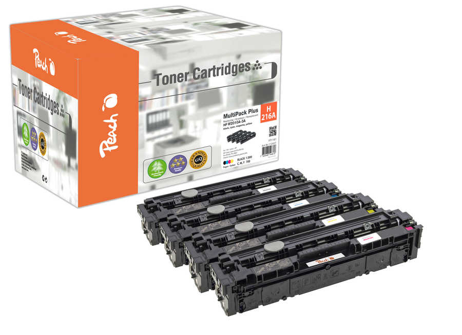 Peach HP 216 A 4 Toner (bk, c/m/y) ersetzt HP No. 216A, W2410A, W2411A, W2412A, W2413A für z.B. HP Color LaserJet Pro MF