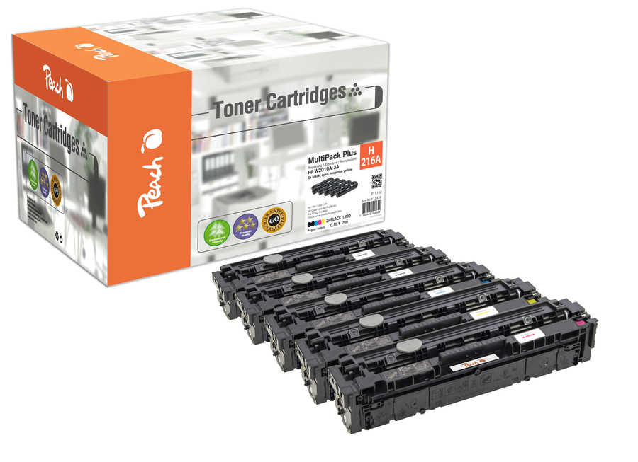 Peach HP 216 A 5 Toner (2*bk, c/m/y) ersetzt HP No. 216A, W2410A*2, W2411A, W2412A, W2413A für z.B. HP Color LaserJet Pr