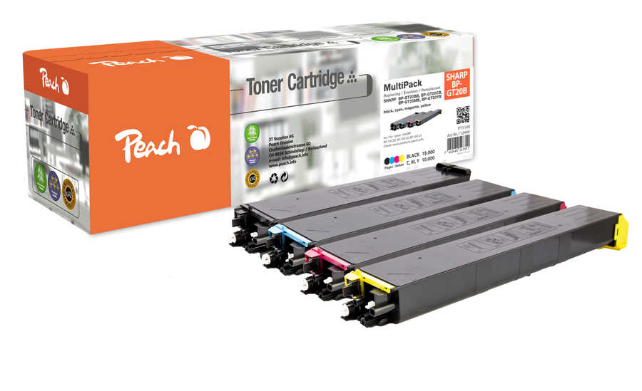 Image of Peach SH20 Spar Pack Tonermodule (bk, c/m/y) ersetzt Sharp BP-GT20BB, BP-GT20CB, BP-GT20MB, BP-GT20YB für z.B. Sharp BP -10 C 20, Sharp BP -20 C 20bei 3ppp3 Peach online Shop