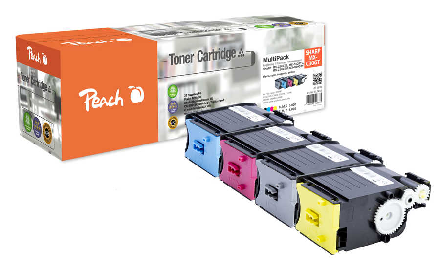 Image of Peach SHMX30 Spar Pack Tonermodule (bk, cy/ma/ye) ersetzt Sharp MX-C30GTB, MX-C30GTC, MX-C30GTM, MX-C30GTY für z.B. Sharp MXC 250, Sharp MXC 250 Fbei 3ppp3 Peach online Shop